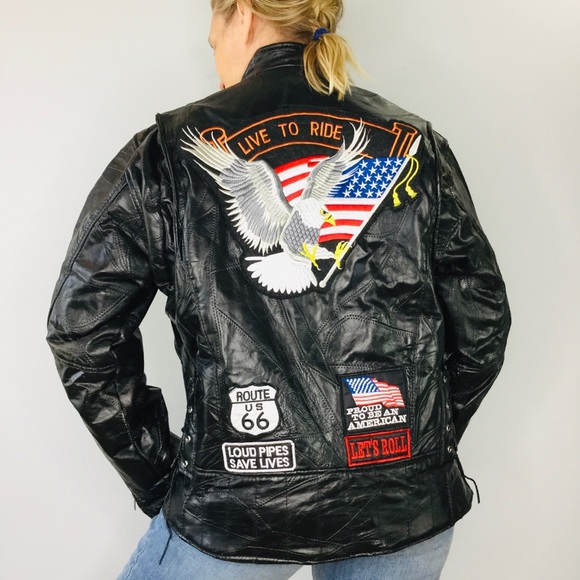 Vintage Buffalo Leather Eagle Patch biker jacket - Picture 4 of 16